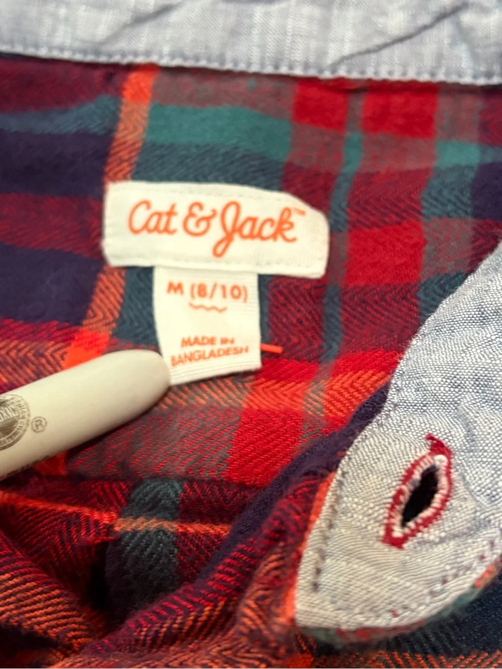 Cat & Jack Red Navy Green Plaid Flannel Shirt Size M(8/10)